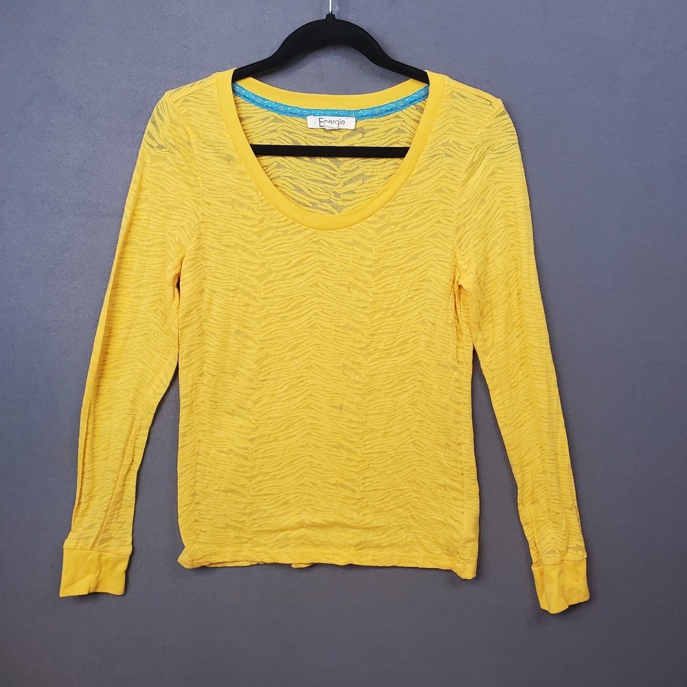 Energie Y2K Yellow Zebra Stripe Juniors Size L Long Sleeve Top Semi-sheer